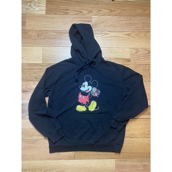 Disney Mickey Mouse Women's XL. Black‎ Hoodie Embroidered Flowers. - Picture 3 of 9